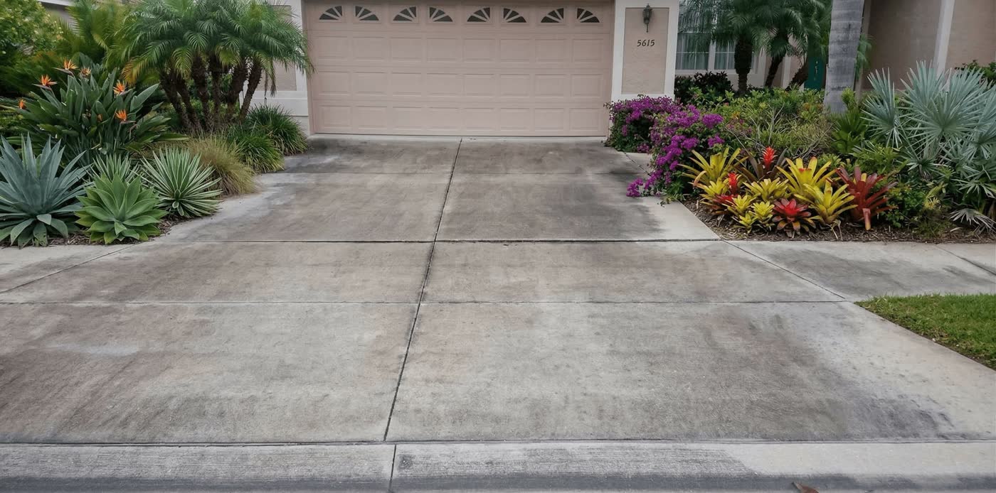 Stain removal on a concrete driveway